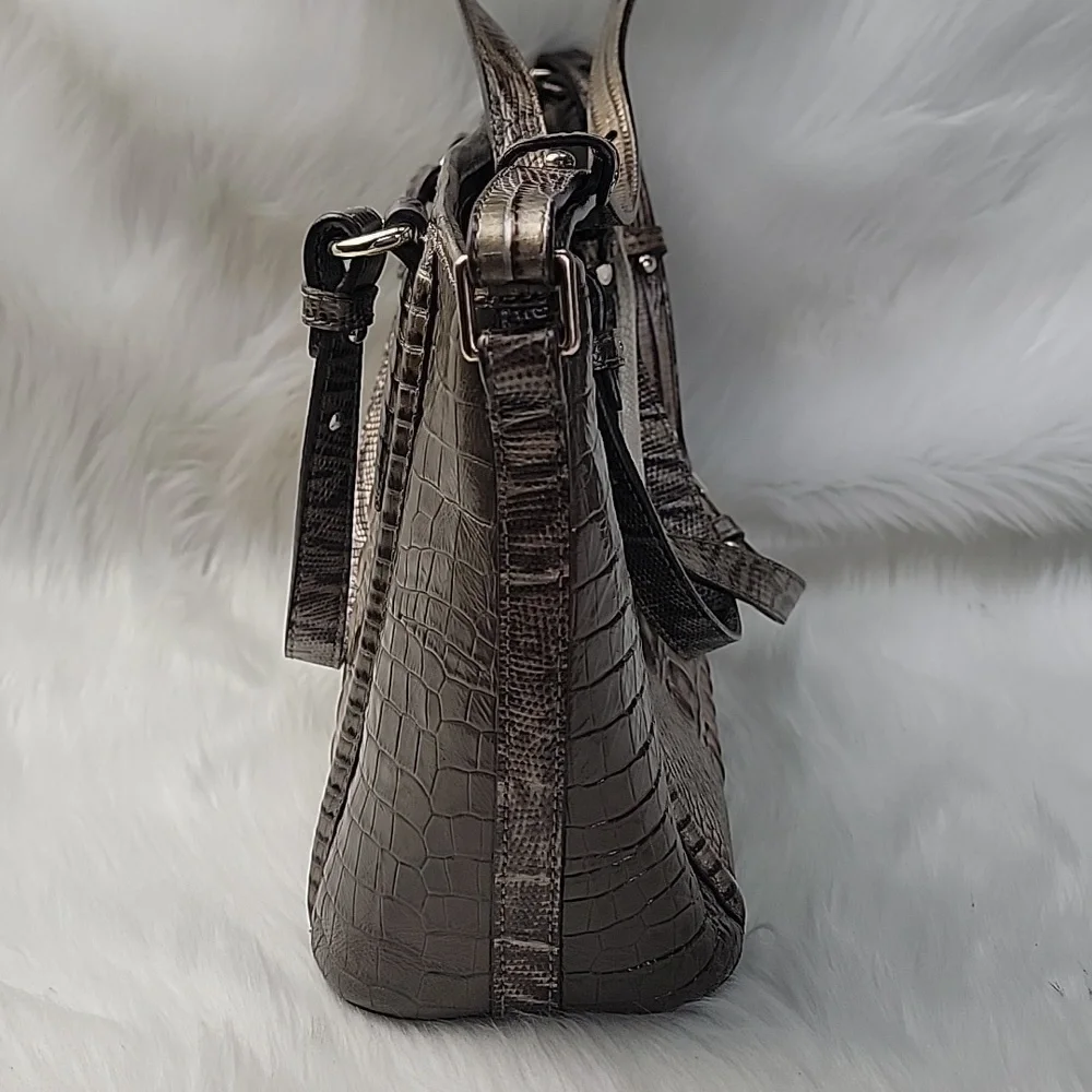 BRAHMIN Mini Asher Elmwood Padua Croc Embossed Convertible‎ Tote Satchel Bag